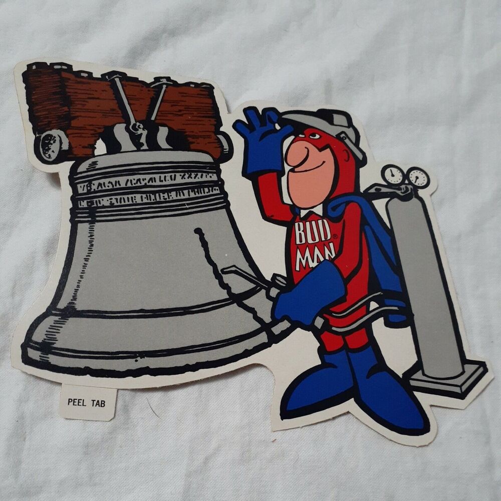 Budweiser Bud-man Philadelphia Liberty Bell Decal Authentic Ad 1976 6 x 6
